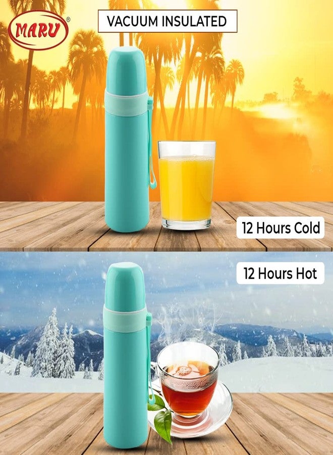 مارو ترمس مارو المعزول المصنوع من الفولاذ المقاوم للصدأ | ترمس معزول بجدار مزدوج لحفظ المشروبات الساخنة والباردة | زجاجة ماء ساخن للمكتب - 350 مل (لون أخضر بحري) - Image 2